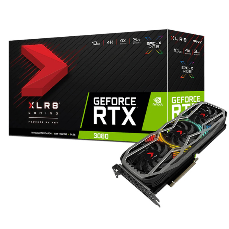 PNY GeForce RTX 3080 10GB XLR8 Gaming REVEL EPIC-X RGB Triple Fan LHR Graphics Card - كرت الشاشة